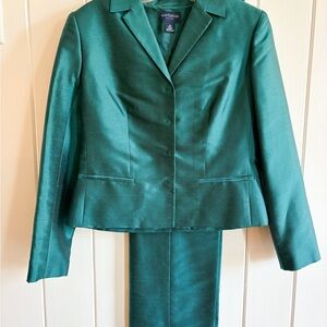 Ann Taylor Teal Blazer and Pants Ensemble - Dupioni silk-like
